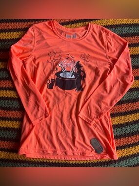 LG Neon Orange Halloween Witch & Cauldron Long-Sleeve Tee
